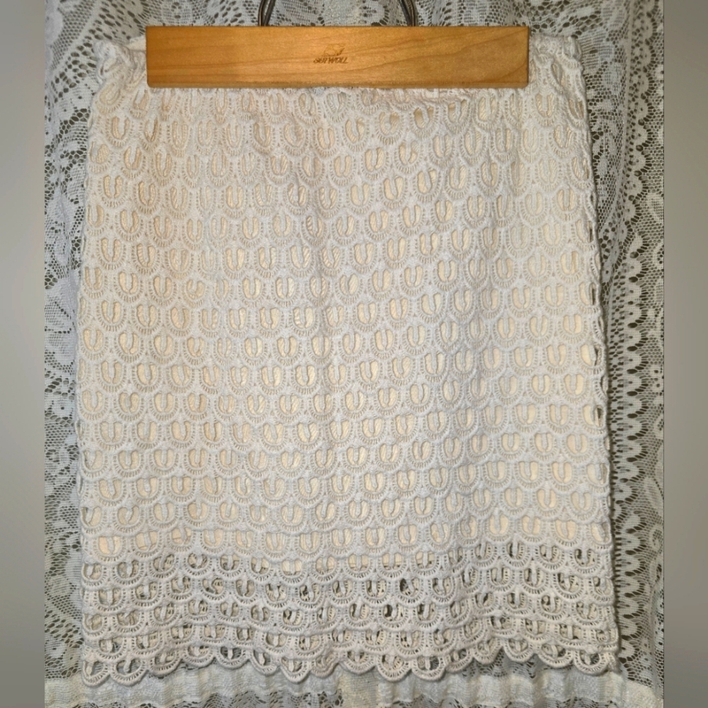 Elegant Cream Lace Skirt, Collegiate Outfitters, Crochet Mino Skirt